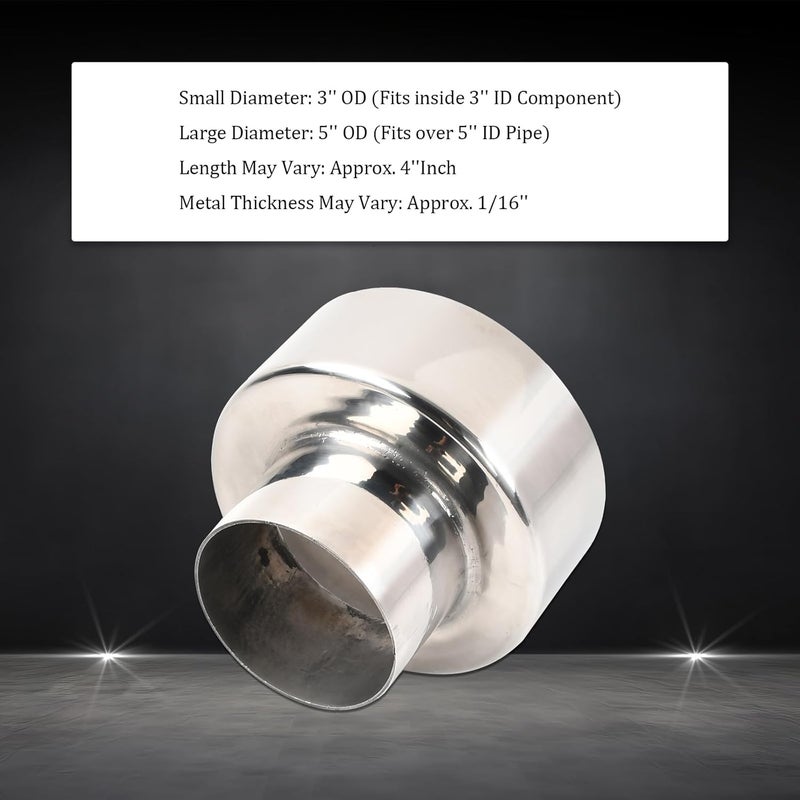 SSN Exhaust Pipe Reducer Component Adapter 3 Inch OD to 5.0 Inch OD Polished 304 Stainless Steel Universal OD 3" to OD 5.0" Exhaust Pipe Reducer Adapter 4 Inch Length-Pair 2 Pcs - Image 3